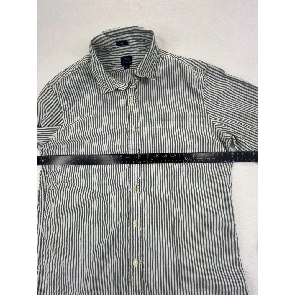 J Crew Seersucker‎ Slim Fit Button Down Shirt Mens Size L Green Stripe Casual